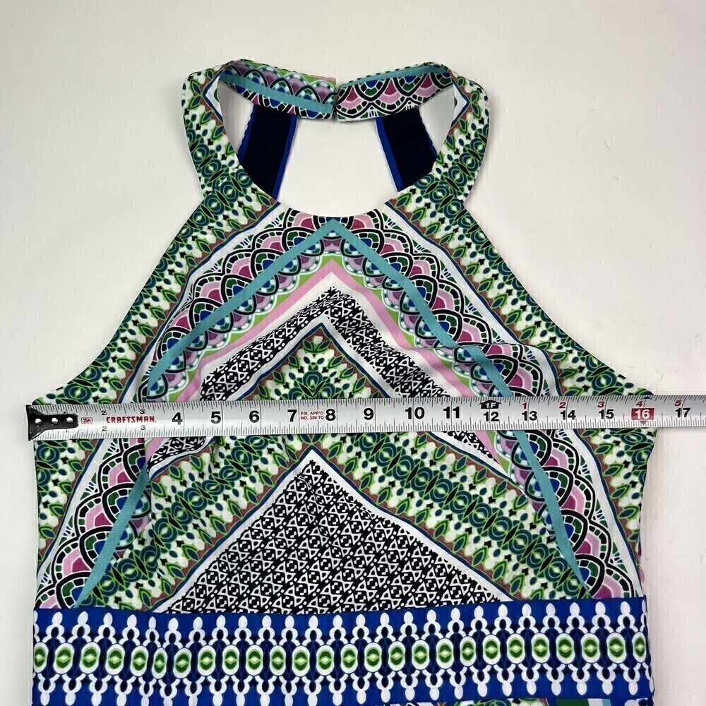 NWT Eliza J scarf Print Asymmetric Midi Dress size 8 Teal Vacation boho - Picture 6 of 15